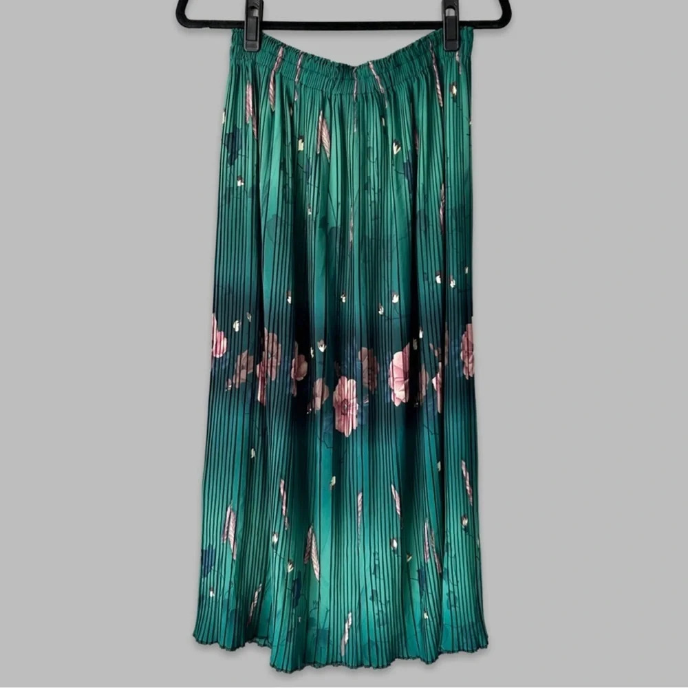 Floral Pattern Pleated Stretchy Midi Maxi Skirt